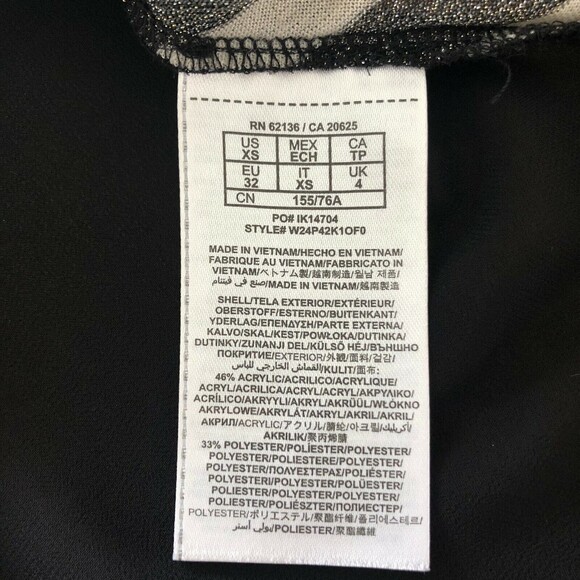 GUESS Sheer Oversized Top V Neck Chevron Stripes Black Dark Gray Gold Knitted XS - Picture 7 of 7